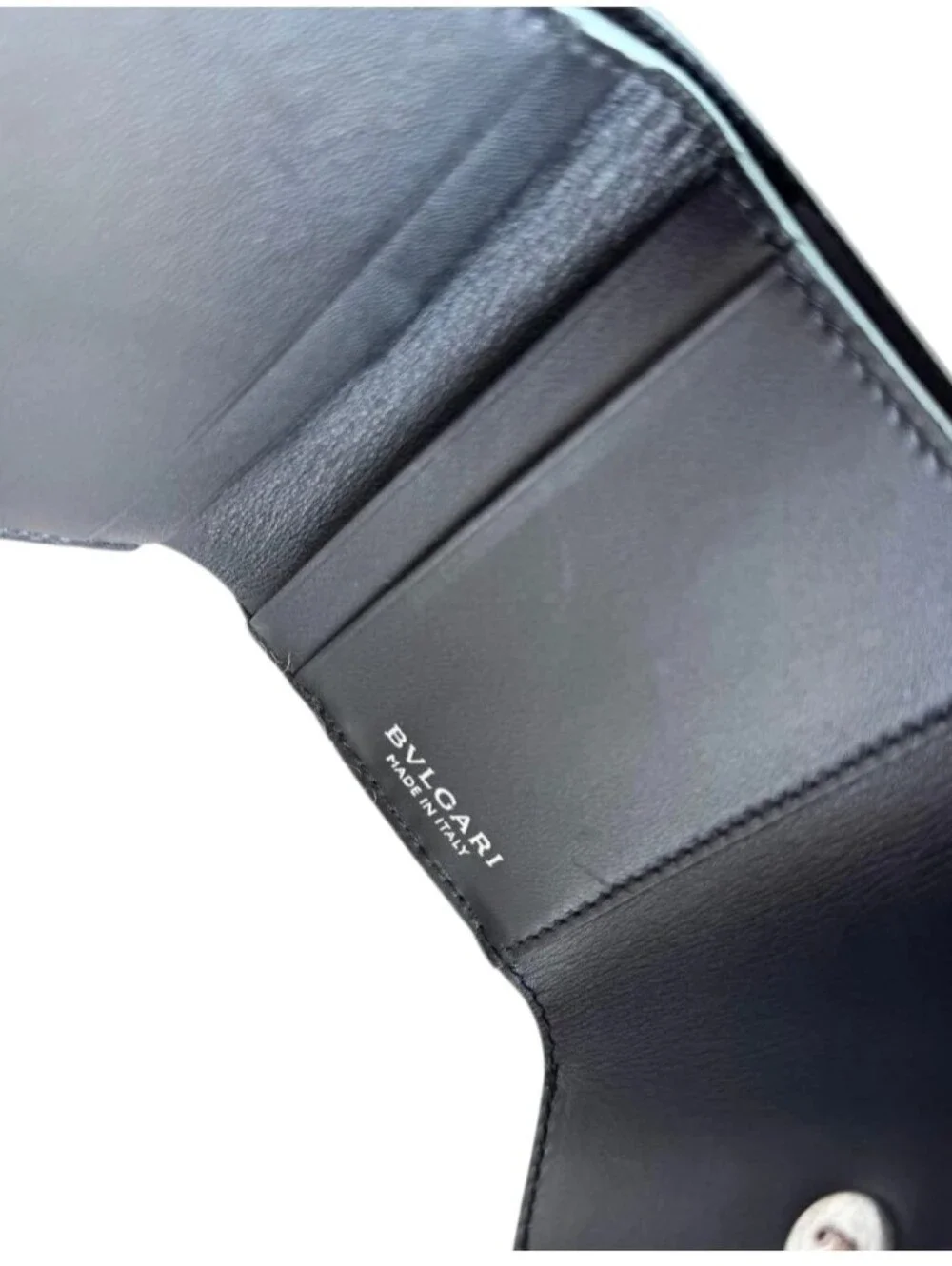 Bvlgari Serpenti Forever Trifold Wallet In Blue Aquamarine And Patwnt Leather.